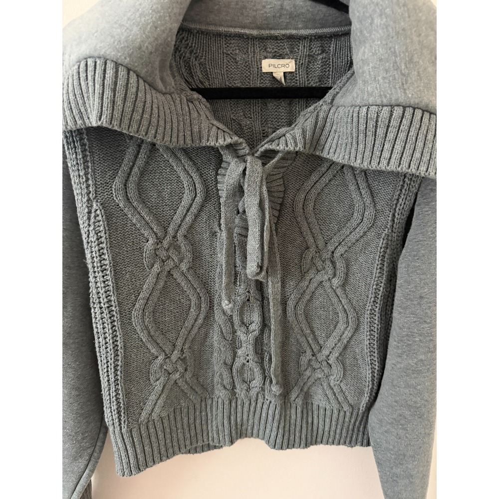 Anthropologie Pilcro Cable Knit Laced Front Twofer Sweater Cream Women's M - Picture 2 of 4